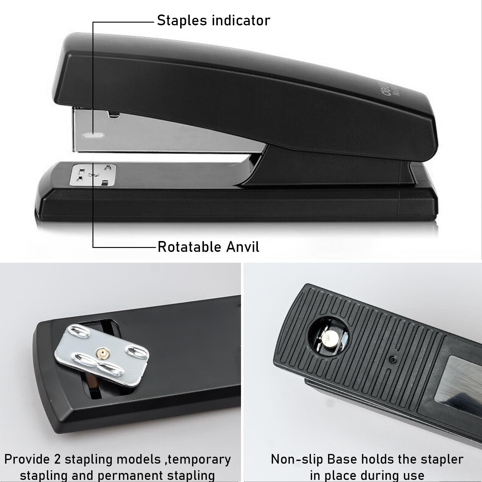 6 Pieces Desktop Staplers with 3000 Staples 24/6 Staples Heavy Duty Office Stapler 2-20 Sheet Capacity Desk Staplers for Student and Office Use (Black)