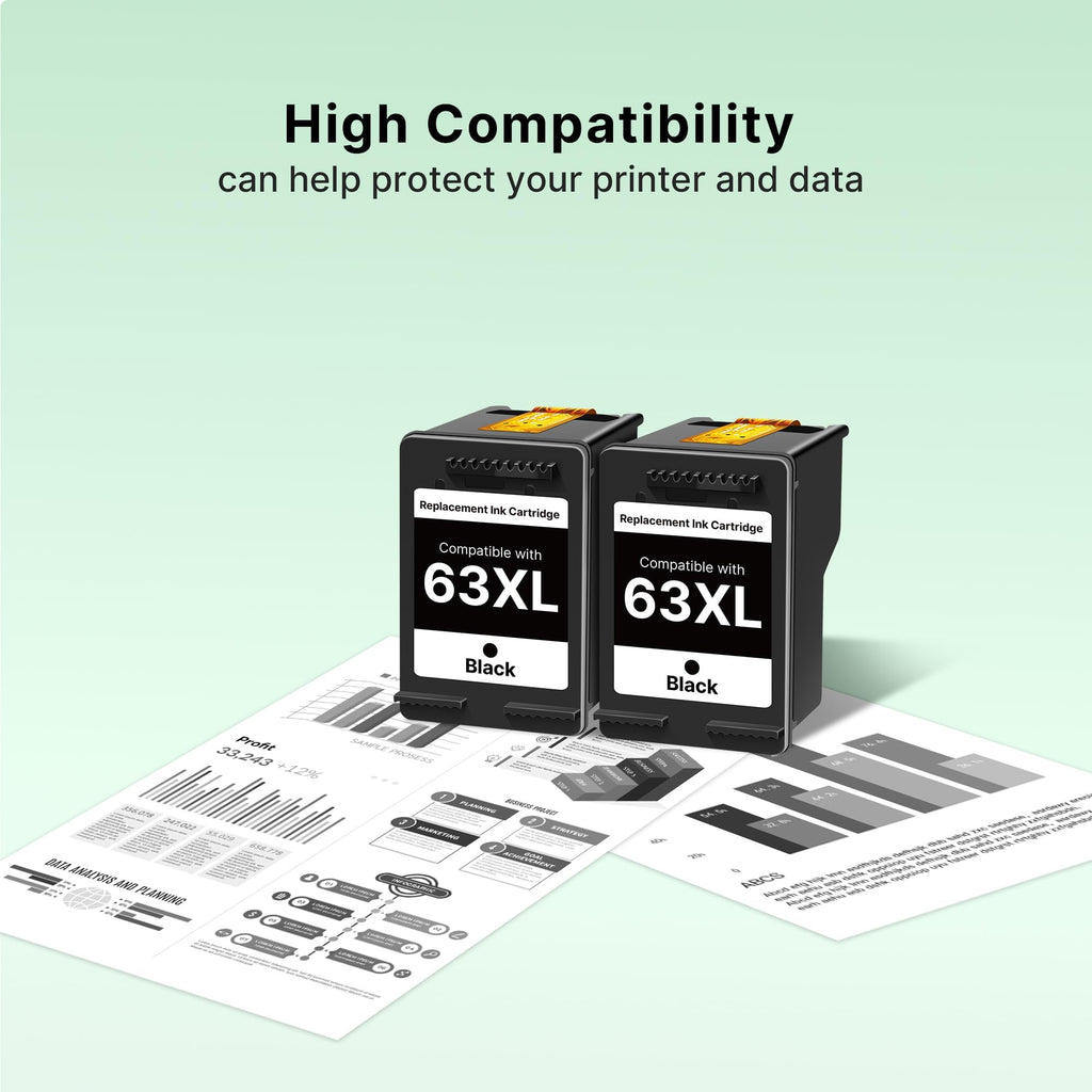 63XL Black Ink Cartridge Replacement for HP Ink 63 63XL Ink Cartridges Black Compatible with DeskJet 1112 2132 3630 3622 3634 Envy 4516 4520 4522 OfficeJet 3830 3833 3836 4650 5255 Printer (2 Black)