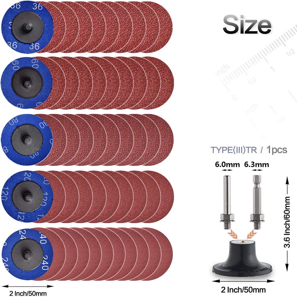 NYXCL 50Pcs Quick Change Discs Set, 2 inch A/O Sanding Discs with 1/4" Holder, for Die Grinder Surface Prep Strip Grind Polish Finish Burr Rust Paint Removal, Surface Conditioning Discs