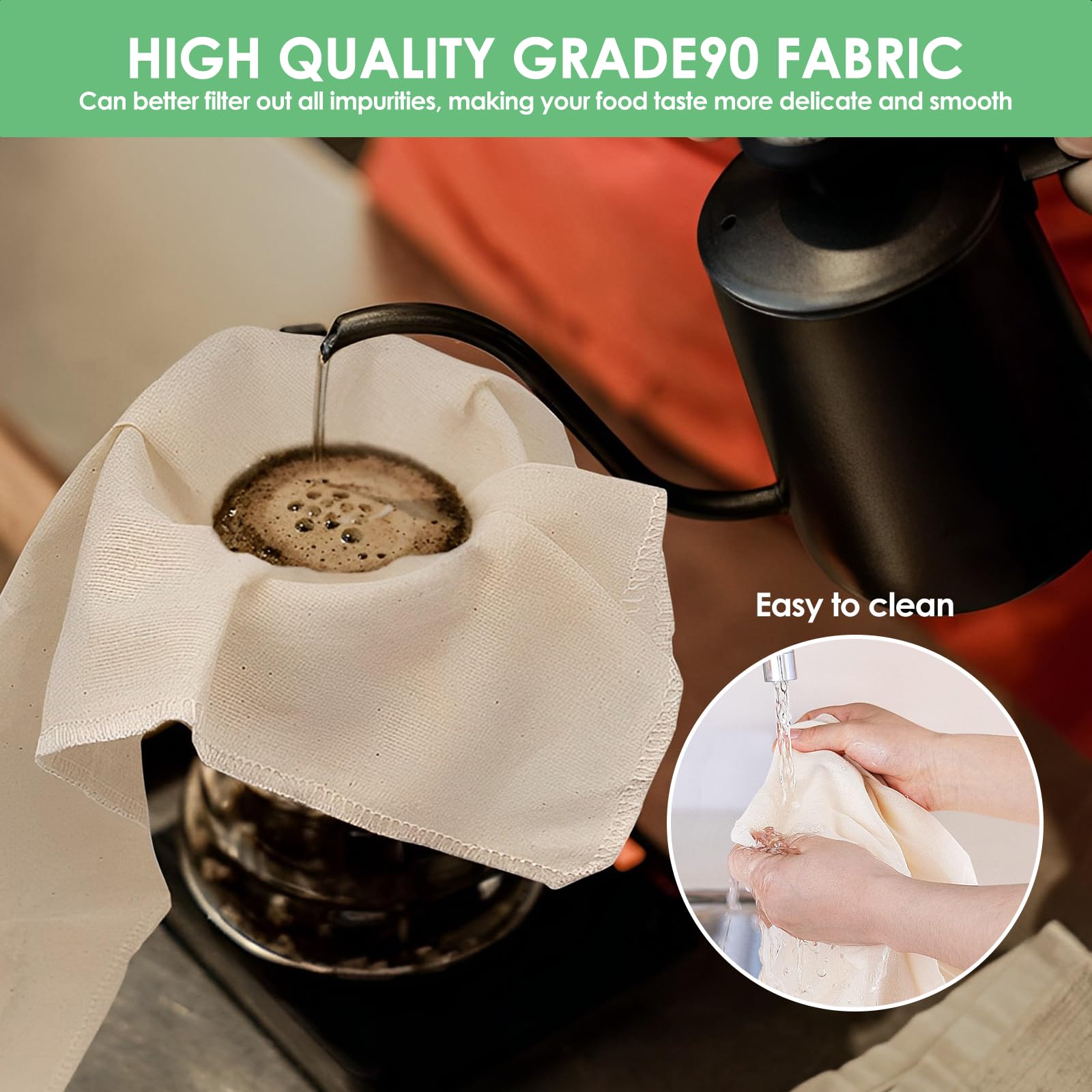 12Pcs Cheese Cloths, 100% Unbleached Organic Cotton with Closed Edges, 20x20 inch Reusable Organic Cheesecloth, Ultra Fine Muslin Cloth for Straining, Cooking, Cheesemaking, Baking