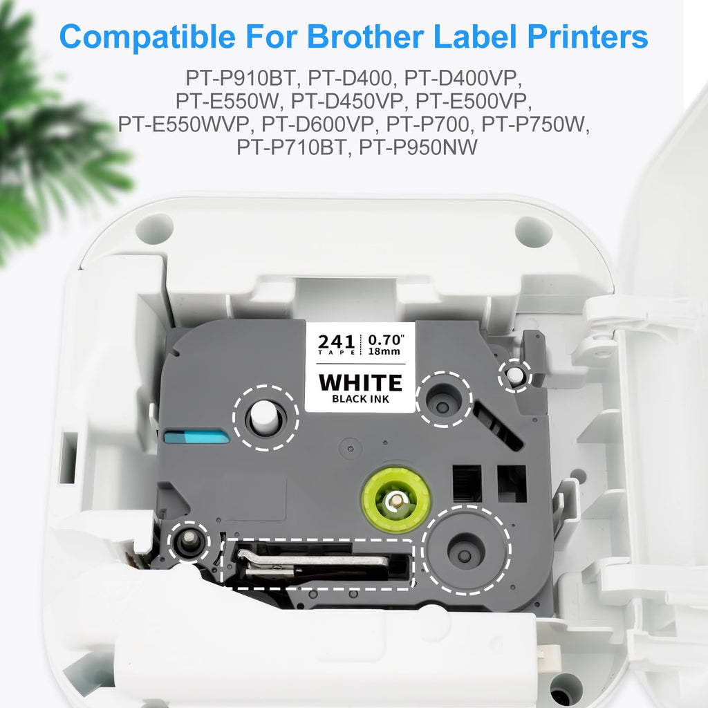 Absonic 3-Pack 18mm 0.7" Black on White Label Tape Compatible for Brother Tze-241 Tze241 Tz241 Tz-241 P Touch Label Tape 18mm 0.7 Laminated White Tze Tz Tape 3/4" for PT-D400 PTD410 PT-D610BT PTP700