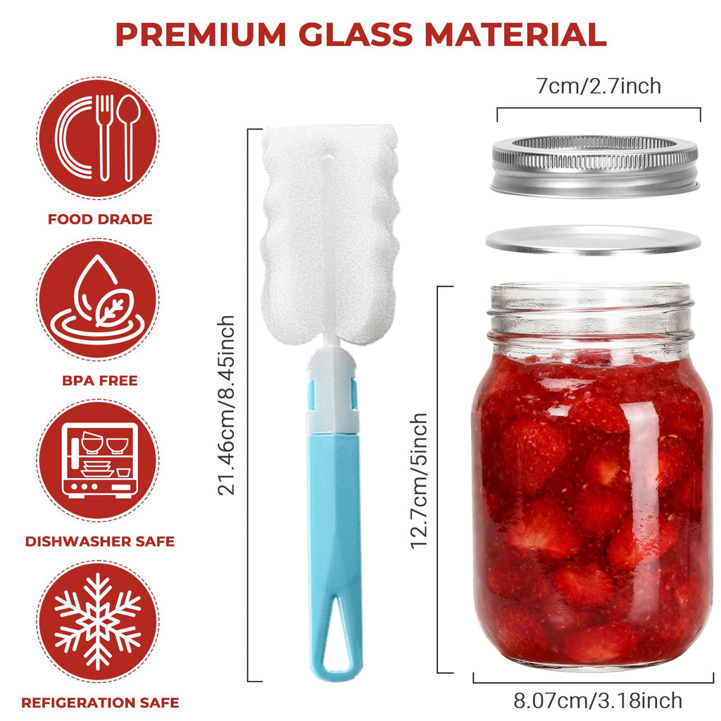 Cehomi Glass Mason Jars 16 oz with Lids - 12 Pack Regular Mouth Canning Jars,Clear Glass Jars for Food Storage, Canning, Pickling, Dry Goods, Snacks, Candies, and DIY Projects