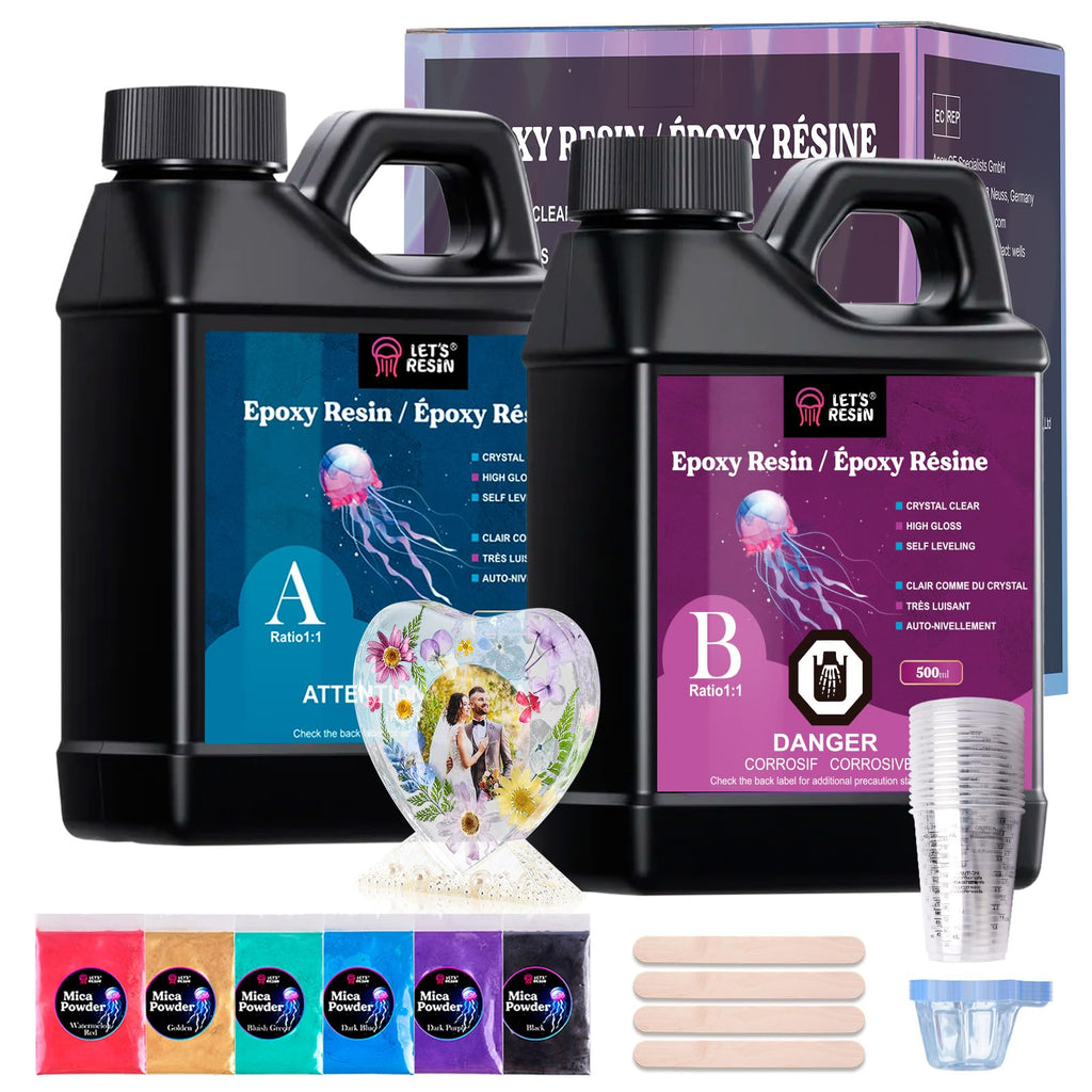 LET'S RESIN Casting Epoxy Resin Kit, 1L(34oz) Crystal Clear & Bubble Free Epoxy Resin and Hardener, High Gloss Resin Kit for DIY Art, Mould Casting, Wood, Jewellery Making, Coasters, Table Top