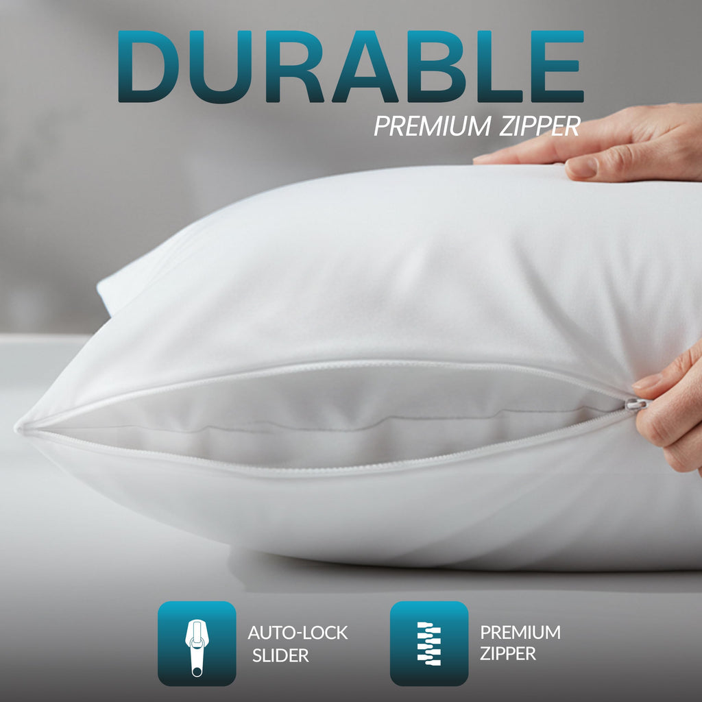 Beddora 4 Pack Pillow Protectors Queen Size – Waterproof Zippered Pillow Case Covers, Bed Bug & Dust Mite Proof Pillow Encasements 20 x 30 Inches, Soft Noiseless Waterproof Pillow Covers for Sleeping