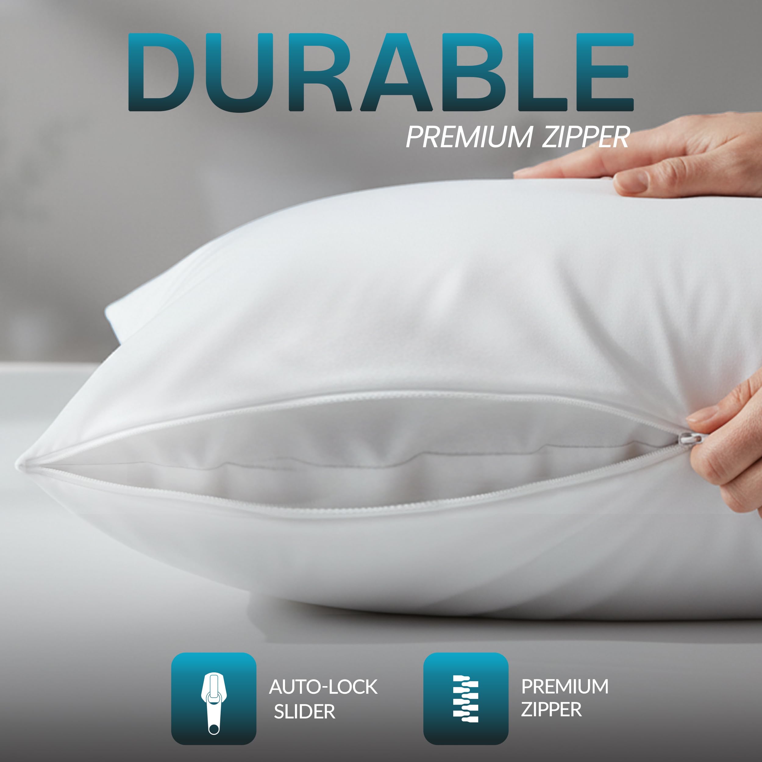 Beddora 4 Pack Pillow Protectors Queen Size – Waterproof Zippered Pillow Case Covers, Bed Bug & Dust Mite Proof Pillow Encasements 20 x 30 Inches, Soft Noiseless Waterproof Pillow Covers for Sleeping