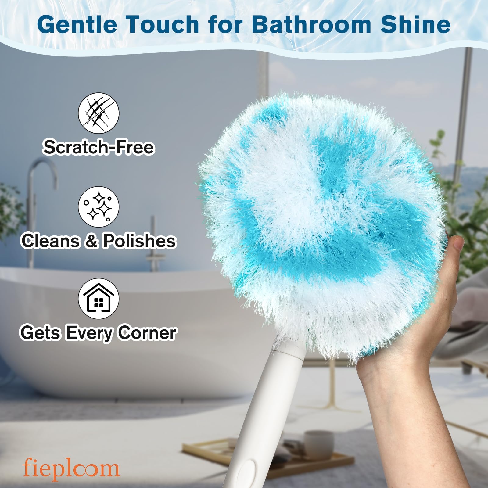Fieploom Tub Tile Scrubber Brush with 48" Long Handle, 2026 Version 1 Pc Non-Scratch Soft Tub Mop, All-in-One Adjustable Bathroom Brush for Bathtub, Shower, Sink, Faucet, and Wall Tile (1)