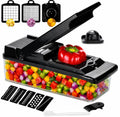 Vegetable Chopper Cutter Mandoline Slicer Cheese Grater - Food Onion Salad Veggie Chopper with Container, French Fry Potato Dicer Slicer and Cutter - Kitchen Tools Gadgets (8-in-1 Black)