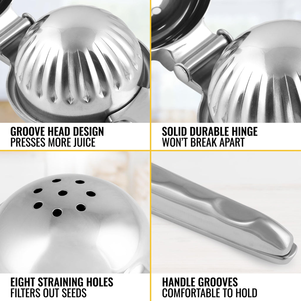 Zulay Large Lemon Squeezer Stainless Steel - Easy Squeeze Manual Heavy Duty Lemon Juicer Hand Press - Ergonomic Citrus Squeezer & Fruit Juicer for Small Oranges, Lemons, & Limes - Stainless Steel