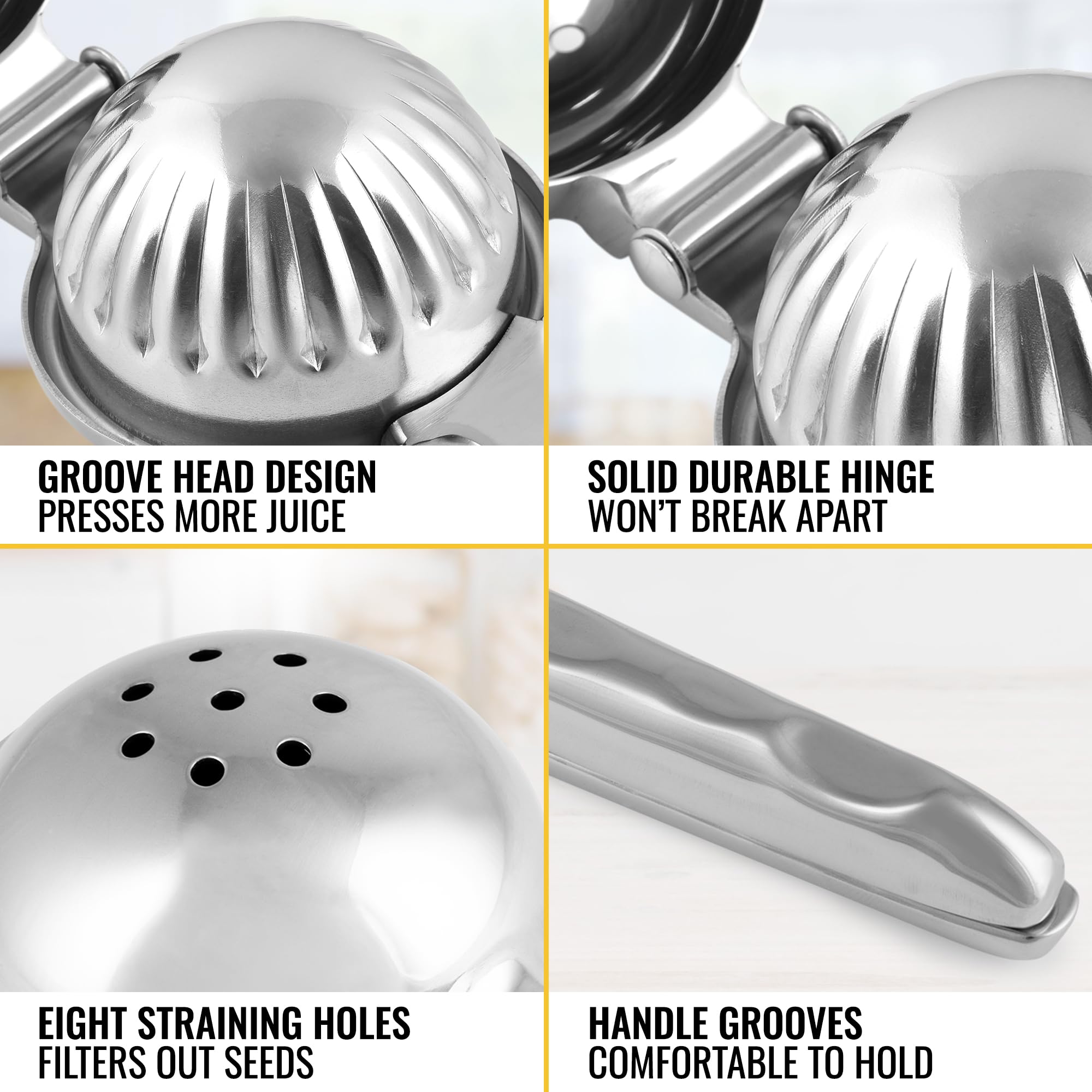 Zulay Large Lemon Squeezer Stainless Steel - Easy Squeeze Manual Heavy Duty Lemon Juicer Hand Press - Ergonomic Citrus Squeezer & Fruit Juicer for Small Oranges, Lemons, & Limes - Stainless Steel