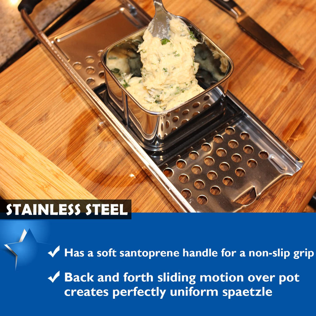 Premium Grade Stainless Steel Spaetzle Maker with Comfort Grip Handle Traditional German Egg Noodle Maker with Gift Box