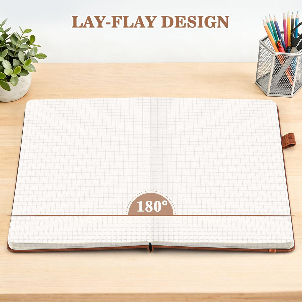 Graph Paper Notebook 4 Pack, 160 Pages, A5 Medium Size (5.7" x 8.3"), 100gsm Thick Grid Paper, Hardcover Leather Grid Notebook Journal for Writing, Graph Notebook for Work, School, Math, Engineering