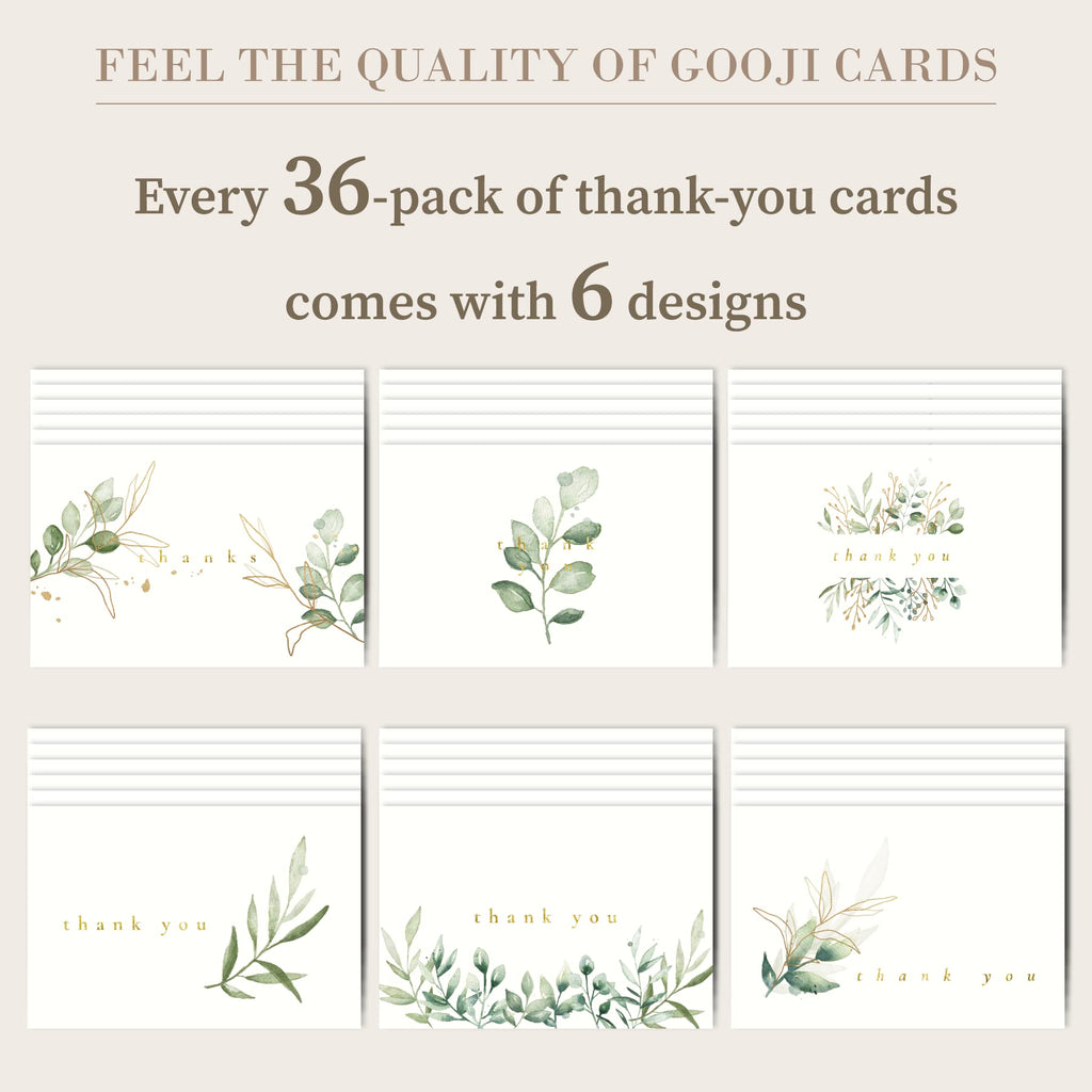 Gooji 4x6 Golden Greenery Thank You Cards with Envelopes (Bulk 36-Pack) | Wedding Thank You Cards, Bridal Shower Thank You Cards, Birthday Party, Baby Shower, Blank Notes Small Business