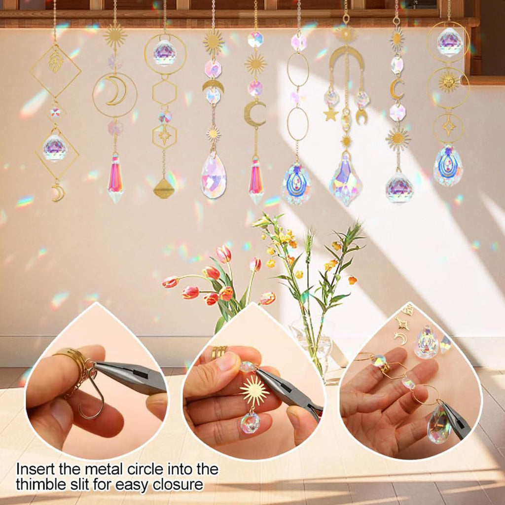 Paifeancodill Crystal Suncatcher Kits, 200 Pcs DIY Sun Catchers Making Hanging Chandelier Crystals Prisms Parts Rainbow Maker Pendants DIY Sun Catchers Beads Indoor Window Garden Decor (Silver)