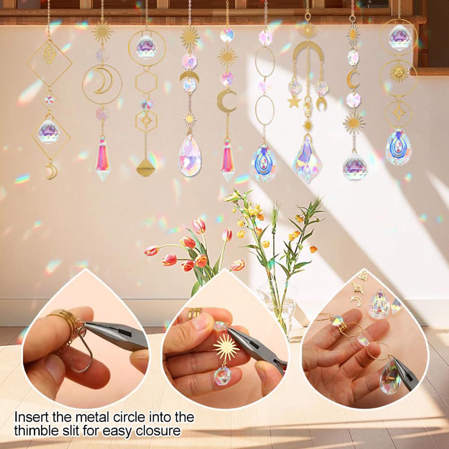 Paifeancodill Crystal Suncatcher Kits, 200 Pcs DIY Sun Catchers Making Hanging Chandelier Crystals Prisms Parts Rainbow Maker Pendants DIY Sun Catchers Beads Indoor Window Garden Decor (Silver)