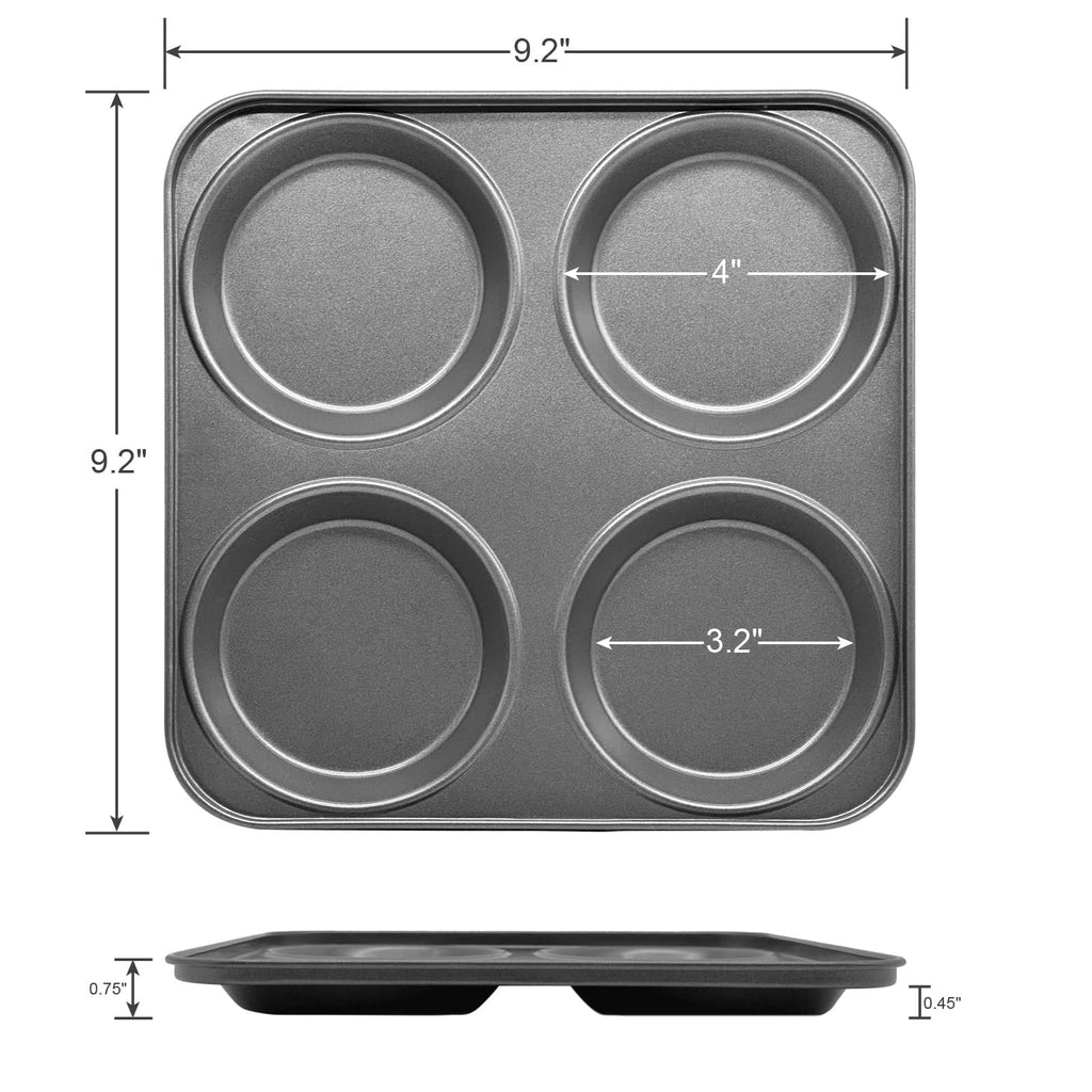 Brightalk Yorkshire Pudding Pan Set of 2, 4-Cup Nonstick Muffin Top Pan, Shallow Whoopie Pies Pan for Hamburger, Eggs, Sandwiches
