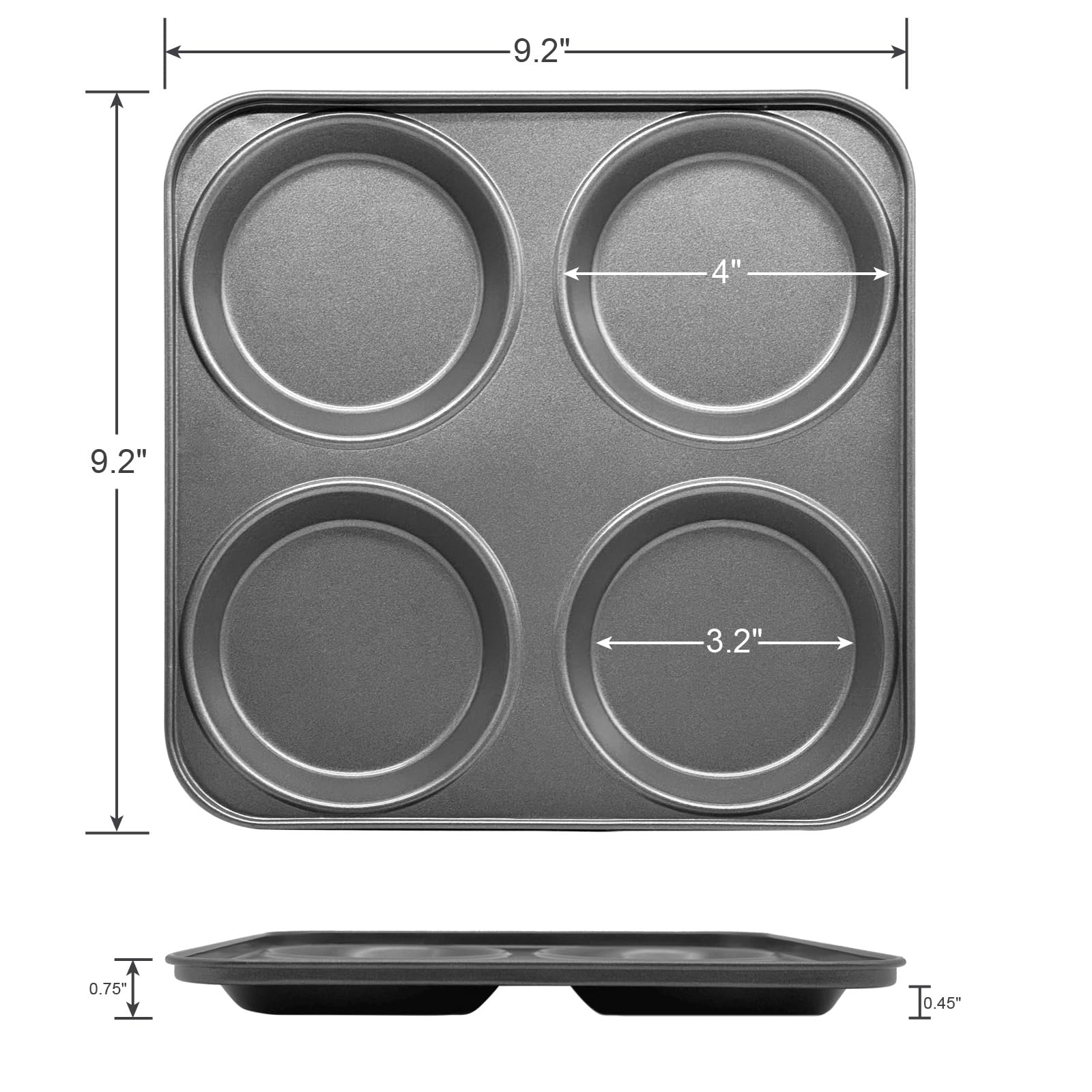 Brightalk Yorkshire Pudding Pan Set of 2, 4-Cup Nonstick Muffin Top Pan, Shallow Whoopie Pies Pan for Hamburger, Eggs, Sandwiches