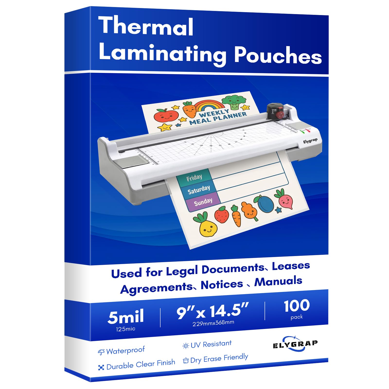 ELYGRAP 100 Pack 5Mil Legal Size Laminating Sheets 8.5"x14" (9x14.5) - Choise for Teachers and Officers-Thermal Pouches, Compatible with All Laminators for Documents/Cards/Photos