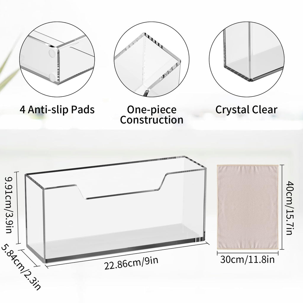 Clear Acrylic Guest Towel Holder: Stylish Durable Napkin Tray for Bathroom, Kitchen, Hotel & Office; Holds Disposable Hand Towels & Napkins; Includes 2 Cleaning Cloths (Clear, Guest Towel Holder)
