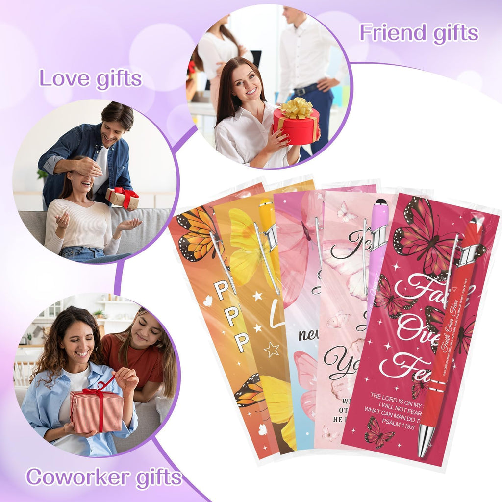 20 Sets Inspirational Bible Verse Pens Bulk Gifts Christian Pen with Butterfly Scripture Bookmarks Religious Favors Prayers Church Items Gift Black Ink Pen for Women Men Teacher Staff Office