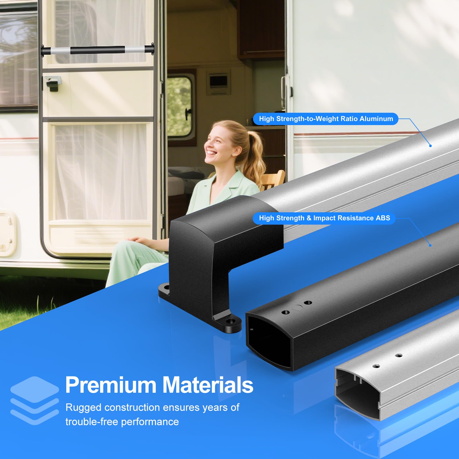RV Screen Door Handle Adjustable Cross Bar Universal Fit Push Bar Metal and Plastic Durable Construction Crossbar for Travel Trailer Motorhome Camper Accessories
