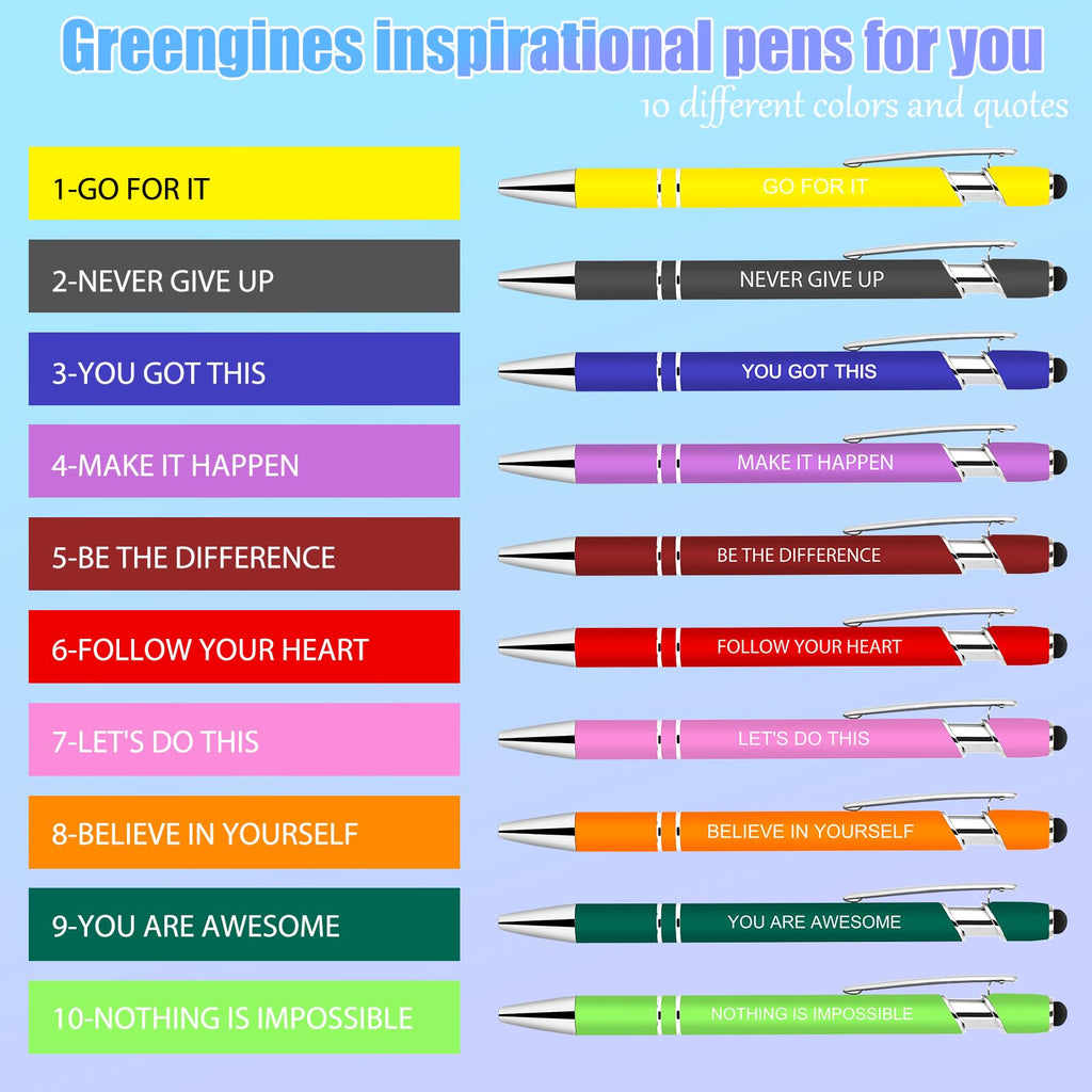 Greengines 20 Pieces Inspirational Pens, Motivational Ballpoint Pen with Stylus Tip Funny Ink Pens Bulk Inspirational Gifts for Women Coworkers Office Supplies Black Ink