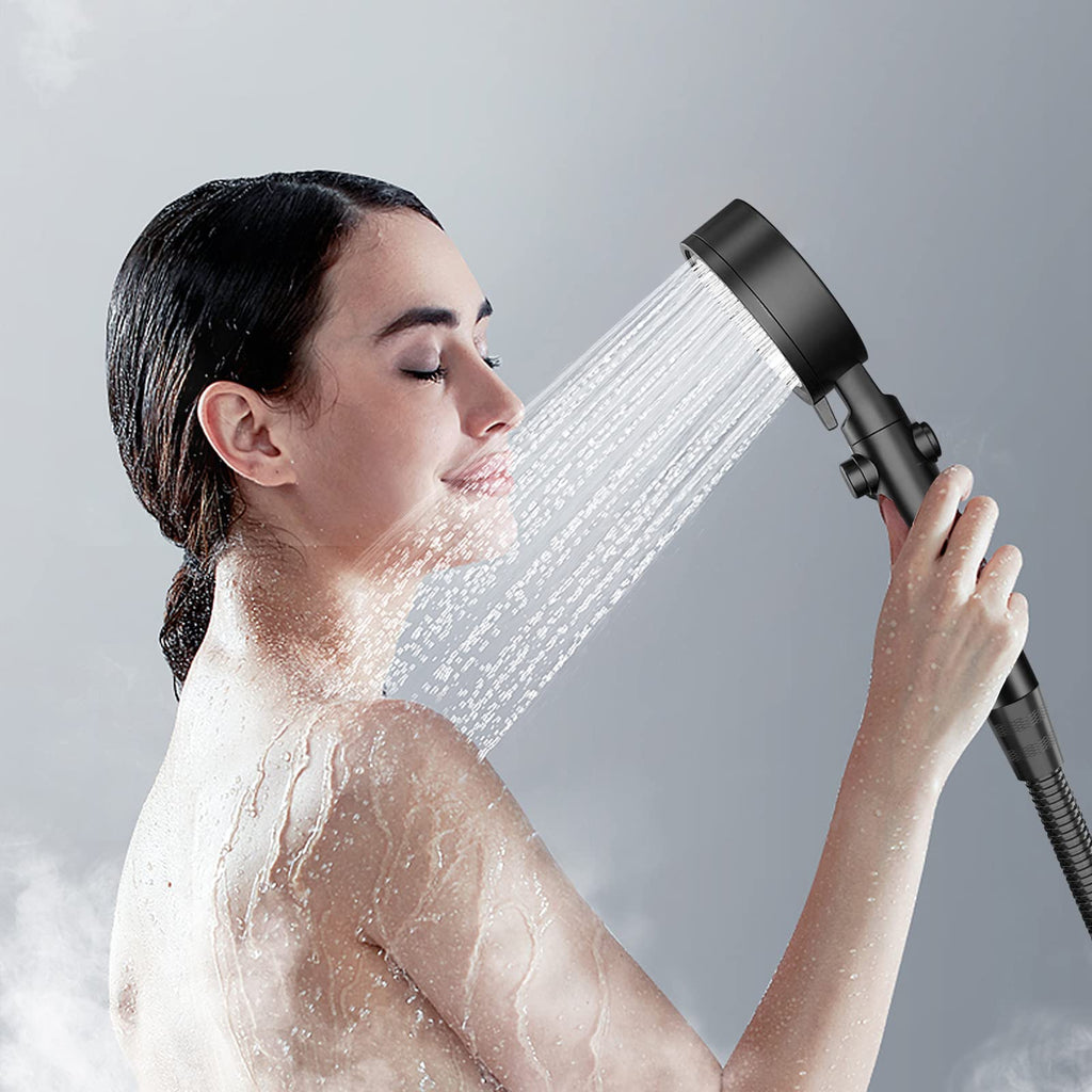 Lostrain Shower Head with Hose, Handheld High Pressure RV Water Saving On Off Switch Detachable Removable Hand Held Showerhead Set with Holder - Black