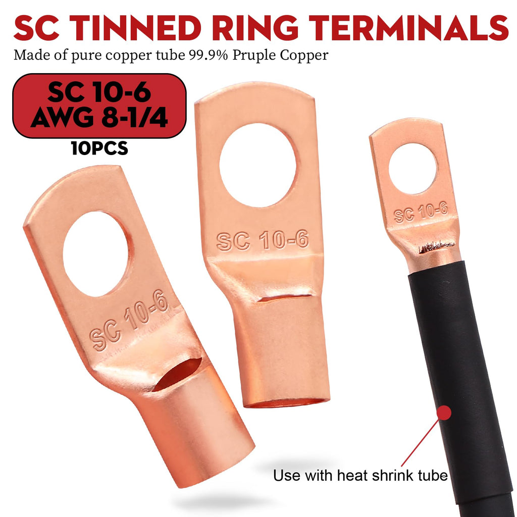 Taigoehua 50FT 8 Gauge Wire (25ft Each-Black/Red) Copper Clad Aluminum CAA- with 8ga lugs,60A Fuse Holder and Heat Shrink Tube, Car Amplifier Power & Ground Cable