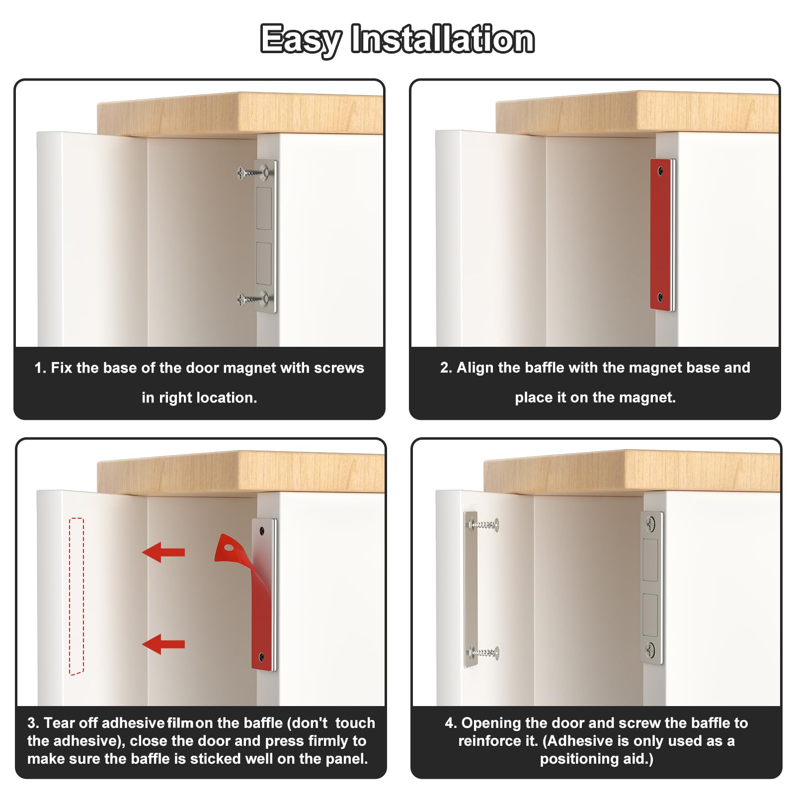 Cabinet Door Magnets Jiayi 4 Pack Magnetic Door Catches Ultra Thin Cupboard Magnets Dual Magnets Catch Latches Cabinet Magnets for Furniture Closet Cupboard Door Closing Magnetic Latch Door Closure