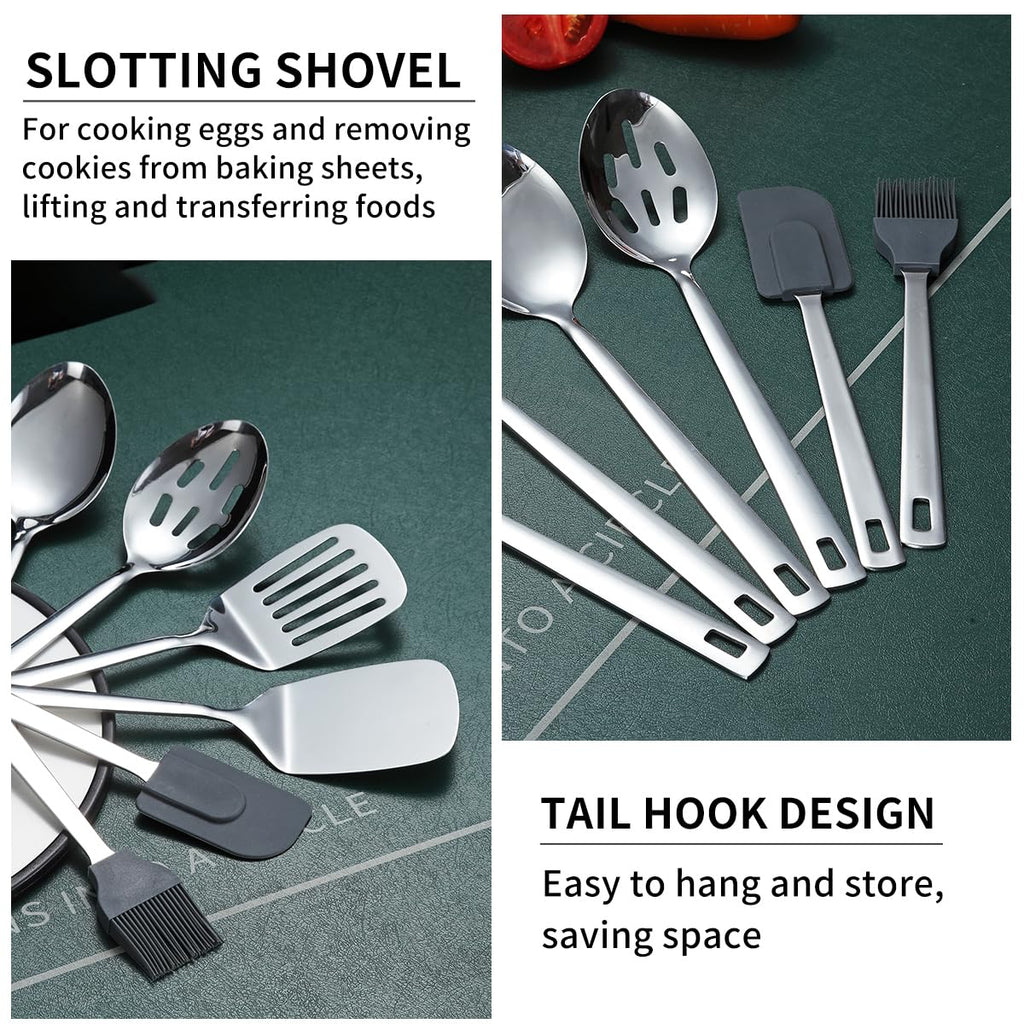 ReaNea Stainless Steel Kitchen Utensils Set 40 Pieces, Cooking Utensil Set with Utensils Holder, Kitchen Gadgets Kitchen Essentials New Home, House, Appartment Must Have, Metal Spatula Set