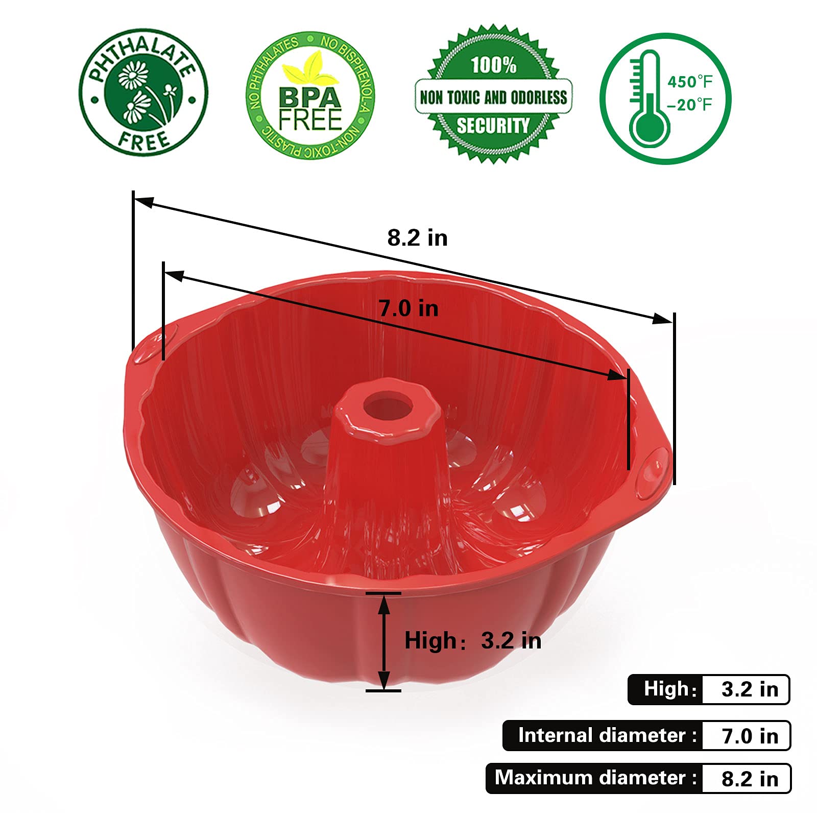 Nonstick Fluted Cake Pans (2 Pack) - 7 inch Silicone Cake Pans for Jello, Monkey Bread and Bunte Cake