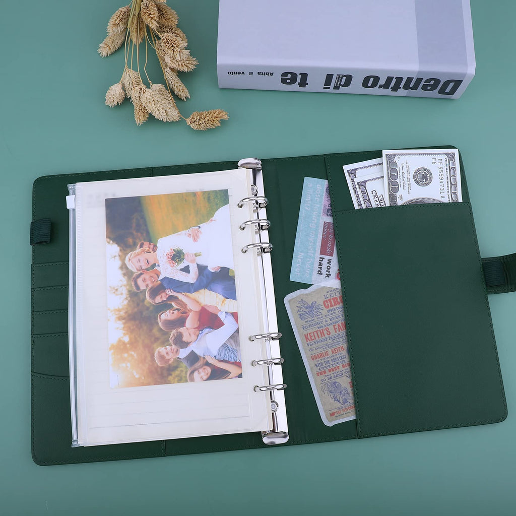 Antner A5 Binder 6 Ring Refillable Notebook Binder Planner Cover for A5 Refill Paper, PU Leather Loose Leaf Personal Organizer Budget Planner for Savings & Budgeting with Magnetic Buckle, Dark Green
