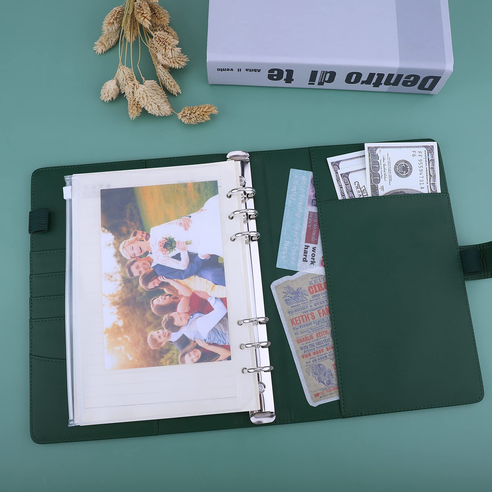 Antner A5 Binder 6 Ring Refillable Notebook Binder Planner Cover for A5 Refill Paper, PU Leather Loose Leaf Personal Organizer Budget Planner for Savings & Budgeting with Magnetic Buckle, Dark Green