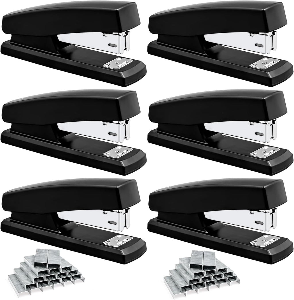 6 Pack Desktop Staplers with 3000 Staples 24/6 Staples, Heavy Duty Office Stapler 2-20 Sheet Capacity Basic Desk Stapler for School Office Supplies, No Jam, Non Slip, Black
