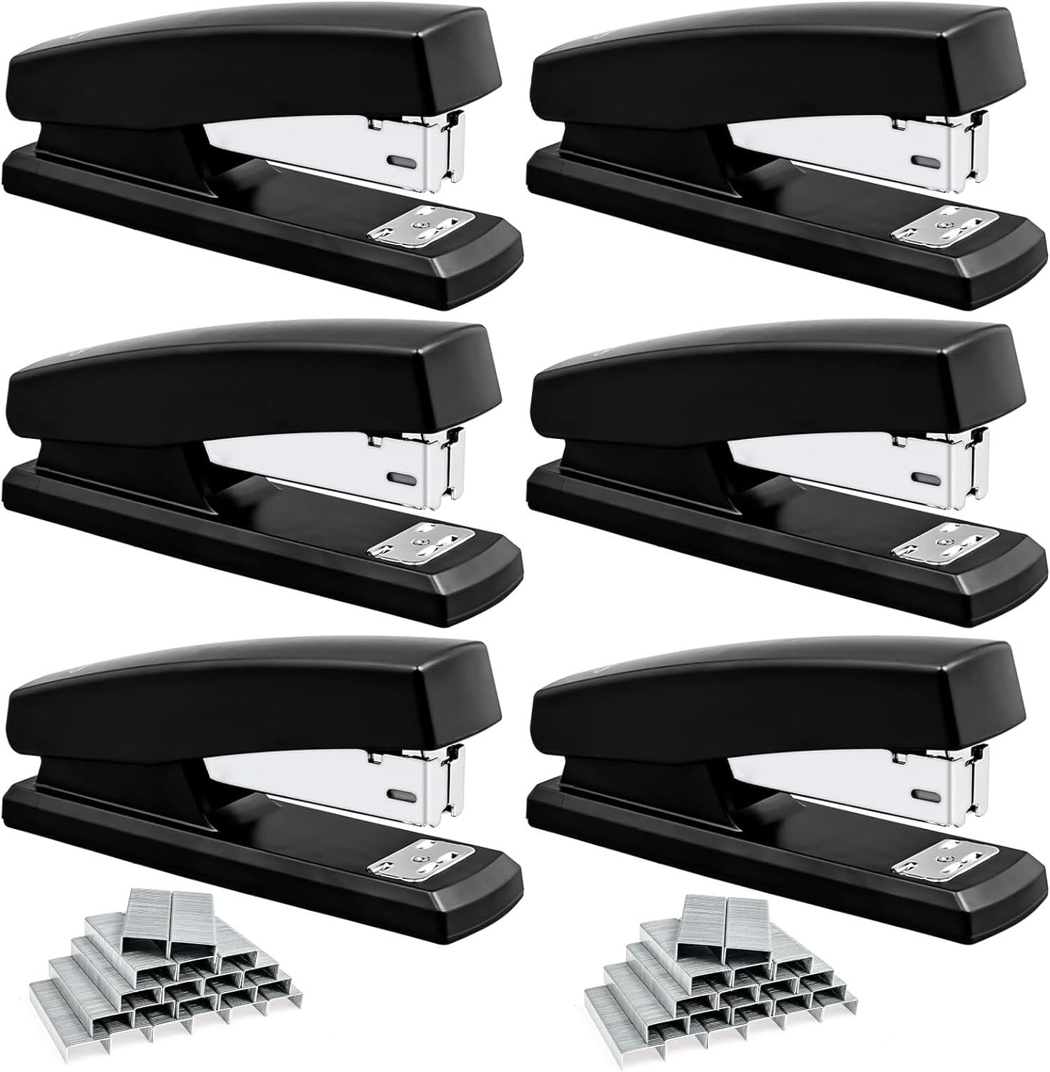 6 Pack Desktop Staplers with 3000 Staples 24/6 Staples, Heavy Duty Office Stapler 2-20 Sheet Capacity Basic Desk Stapler for School Office Supplies, No Jam, Non Slip, Black