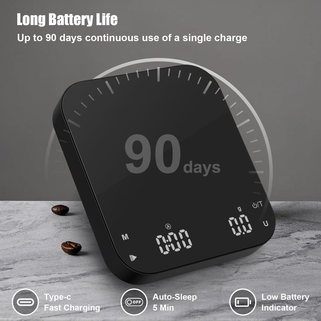 Diyife Rechargeable Coffee Scale, 0.1 g/3kg High Precision Espresso Scale with LED Display and 2 Timer Modes,6 Weighing Units,Silicone Protective Case. Kitchen Scale for Weighing Coffee and Ingredient