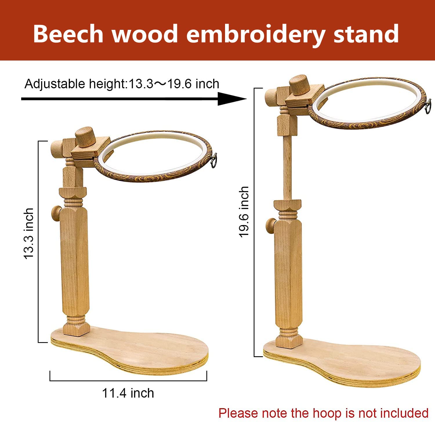 Embroidery Stand, Size Adjustable Embroidery Frame Hoop Stand, Natural Beech Wood Rotated Cross Stitch Stand Stitching Embroidery Hoop Stand Embroidery Hoop Holder for DIY Craft Project