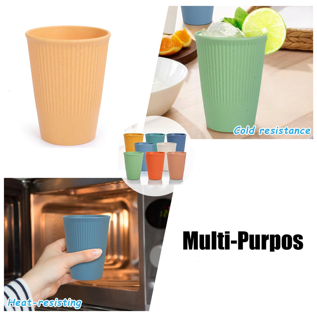 WANBY Wheat Straw Cup Unbreakable and Reusable Drinking Cups Eco-Friendly Healthy Tumbler Set for Milk Juice and Water Dishwasher Safe (8 Pcs 12 Oz)
