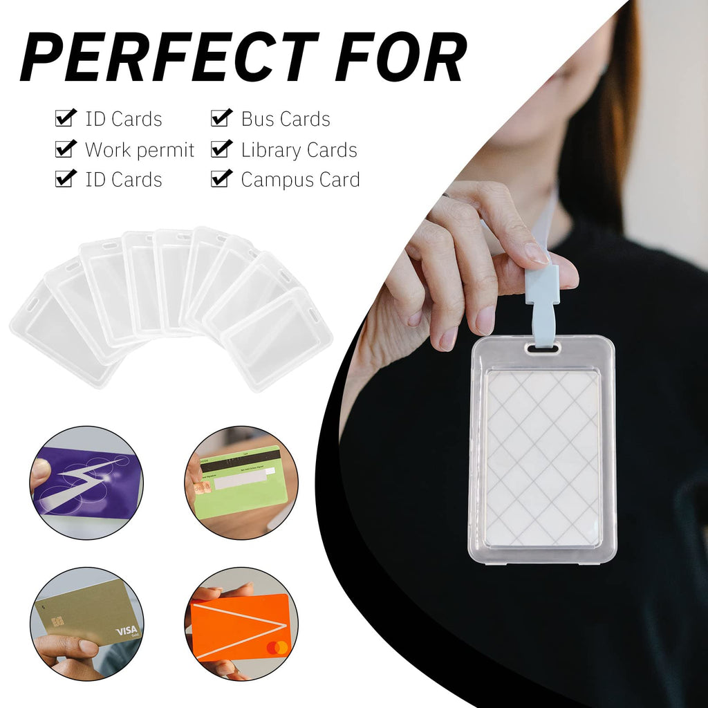 Huakaile 20Pcs Clear Vertical Name Tag Badge Id Card Holders Heavy Duty Transparent Badge Holder Double Sided Hard Rigid Bus Card Holder Case for Lanyard School Office Students