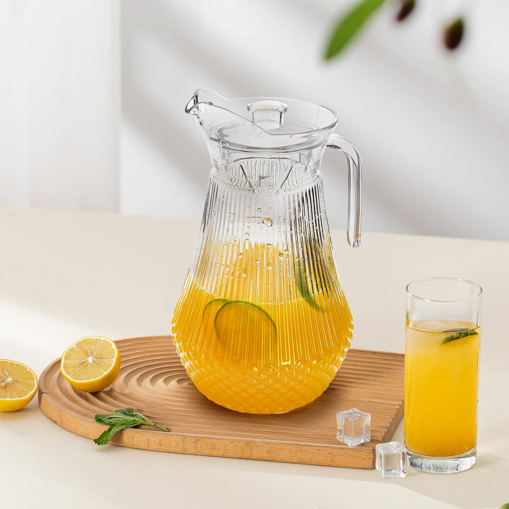 Lawei 2 Pack Acrylic Jug, Clear Plastic Watering Can with Lid and Spout, Iced Tea Jug Drinking Container for Fridge, Juice, Sangria, Lemonade Heat Resistant, Shatterproof, BPA Free