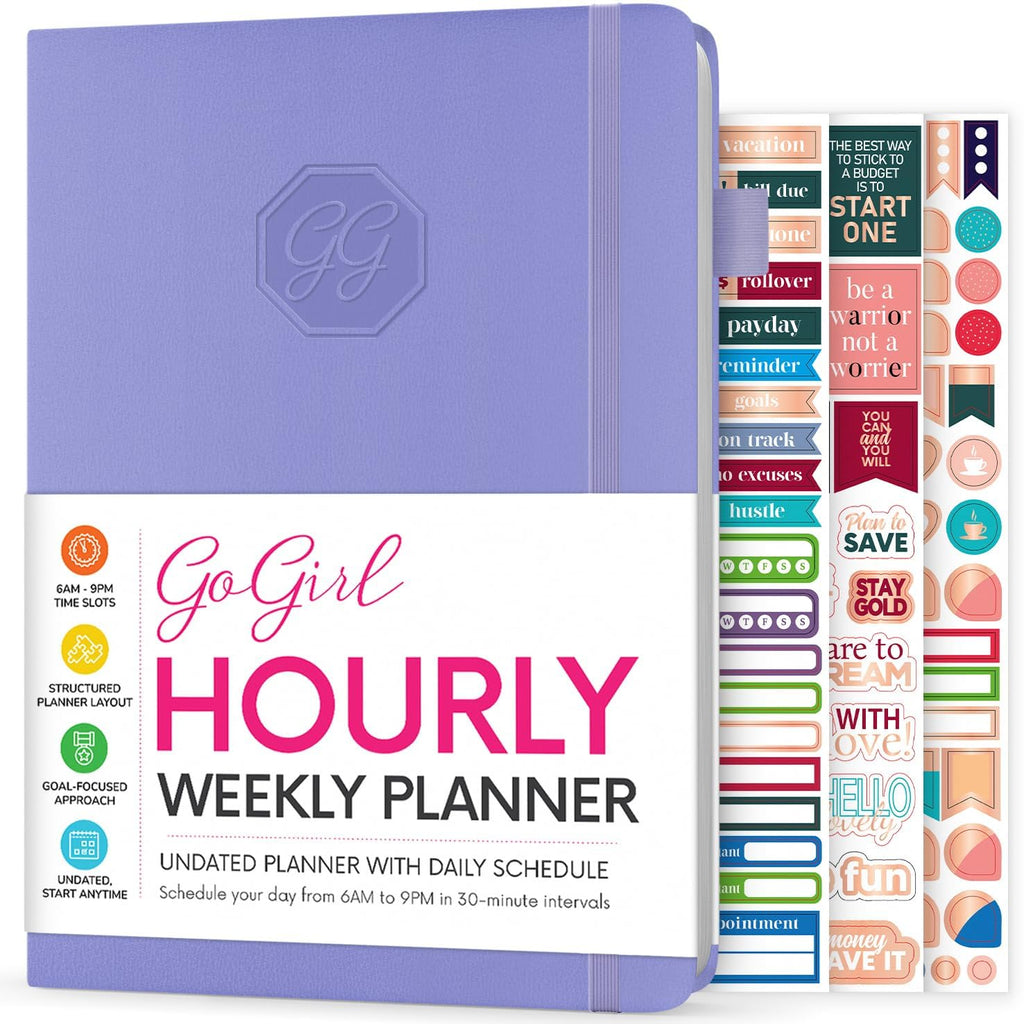 GoGirl Weekly Schedule Planner – Undated Hourly Work & Life Planner with Time Slots – Vertical Agenda Organizer for Daily Time Management & Productivity – A5 Size, 5.8″x8.3″, Hardcover (Lavender)