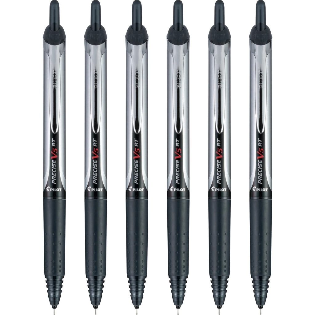 Pilot, Precise V5 RT Refillable & Retractable Rolling Ball Pens, Extra Fine Point 0.5 mm, Black, Pack of 6