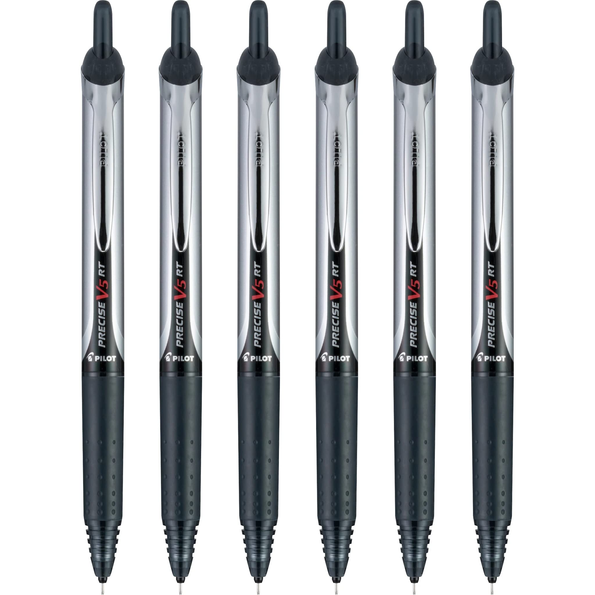 Pilot, Precise V5 RT Refillable & Retractable Rolling Ball Pens, Extra Fine Point 0.5 mm, Black, Pack of 6