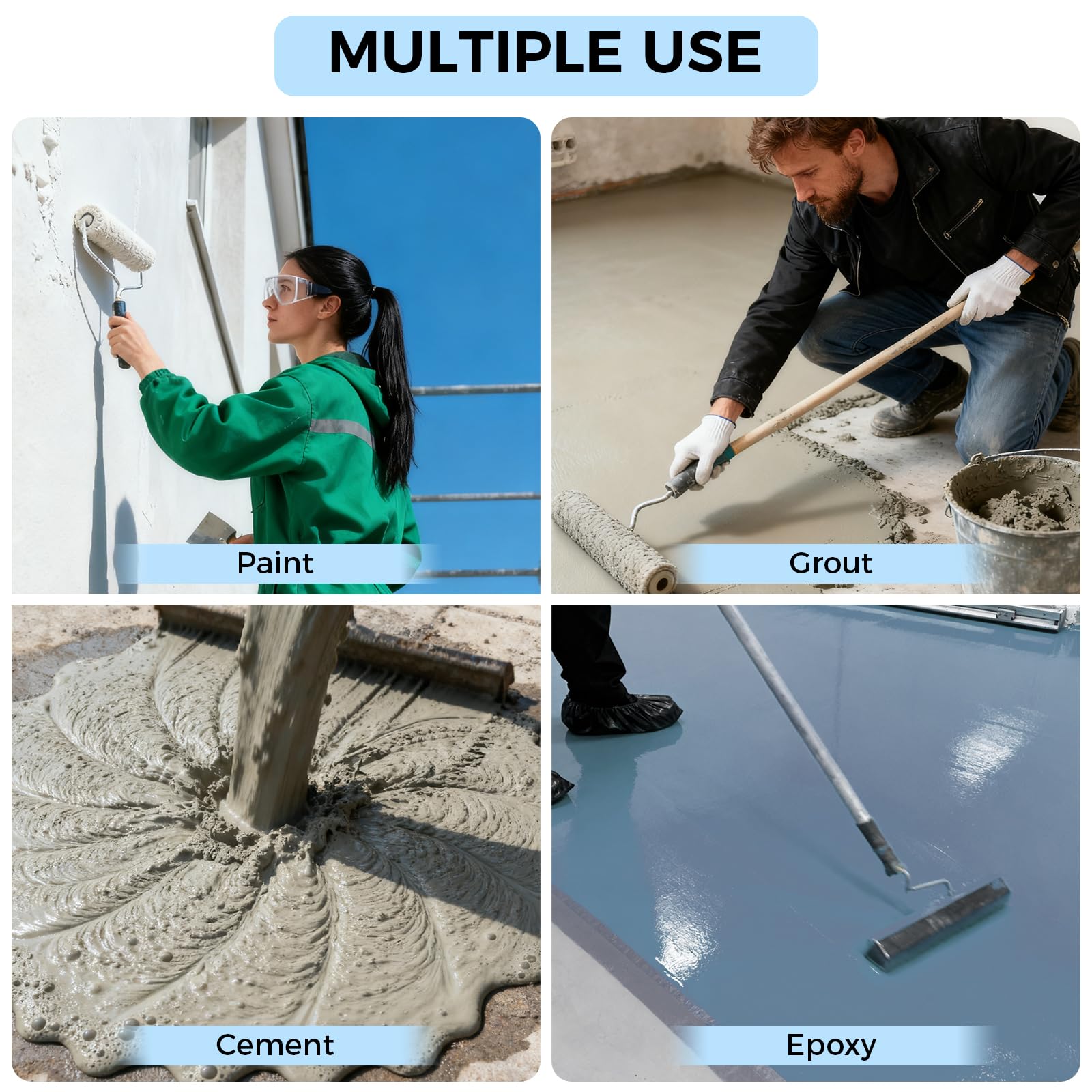 Patioer Paint Mixer Set for Drill, Epoxy Resin Mud Cement Paint Stirrer for 1-5 Gallon Buckets, 15 3/4" Length 5/16" Hex Shaft Zinc Plated Steel Mixer, 3PCS