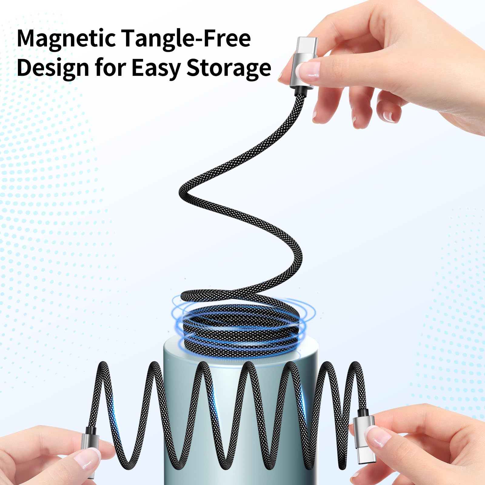 Bsdgeclogy USB-C Magnetic Charging Cable, 65W Fast Charger Type-C Cord, 480Mbps Data Transfer, Tangle-Free and Durable Braided Design, Compatible with iPhone, Samsung, MacBook, 3.3FT/1M (2,Black)