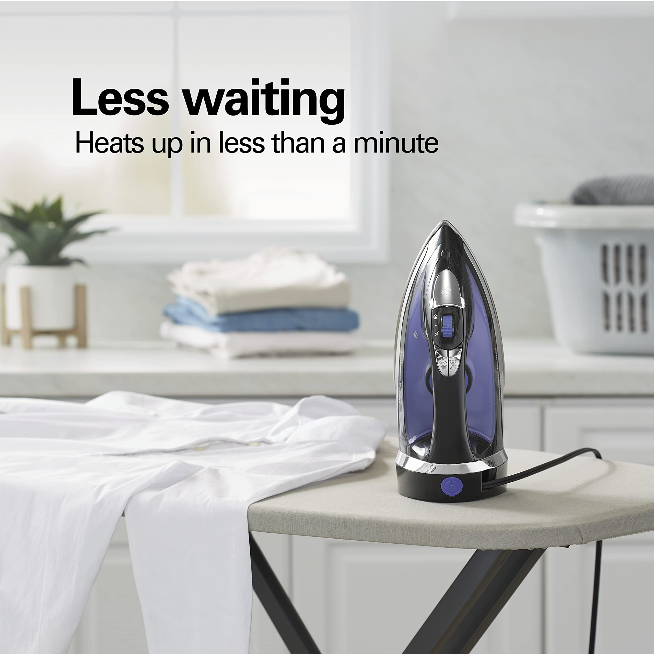 Hamilton Beach Steam Iron for Clothes, Retractable Cord Iron, Stainless Steel Soleplate, 1200W, Vertical Steam, Spray & Steam Boost, Black, 14214
