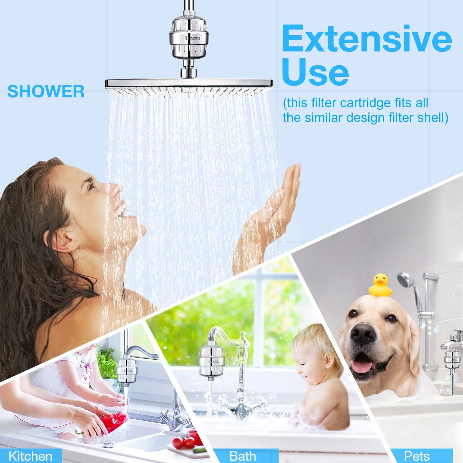 2 Pcs Luxau 20 Stage(Also Fit 15, 18 Stage) Shower Filter Replacement Cartridge, Shower Head Filter Refill, for Hard Water Chlorine Heavy Metal, Skin Hair, Fit Any Similar Design Shower Water Filter