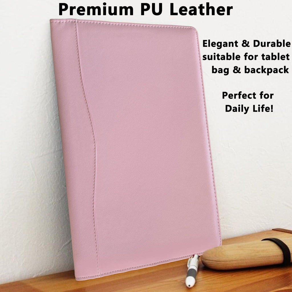 Portfolio Folder Padfolio with A4 Clipboard, PU Leather Portfolio Clipboard Business Binder Writing Clip Board Organizer for Legal Documents Business Card Men Women Pink