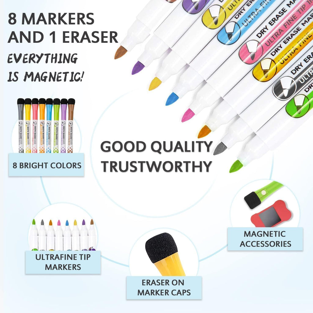 Hivillexun Magnetic Dry Erase Calendar Whiteboard Set (3-Pack) for Fridge, Wall, and Home Organization with Monthly, Weekly & Daily Planners, Includes 8 Markers & 1 Eraser