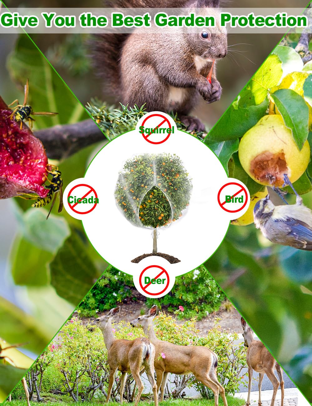 wohohoho 6.6 x 6.6ft Large Fruits Tree Netting, Insect Bird Barrier Tree Net with Drawstring and Zipper, Plant Cover Fruit Tree Protection to Prevent Tomato Blueberry Vegetables from Squirrels Birds