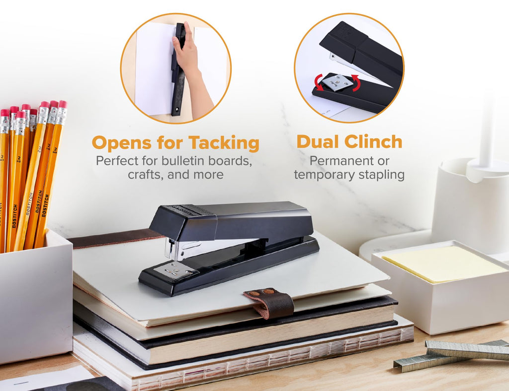 Bostitch Office Stapler, No-Jam Premium for Desktop, Includes 1,250 Staples, Full-Strip, 25 Sheet Capacity, Black, 3 Pack